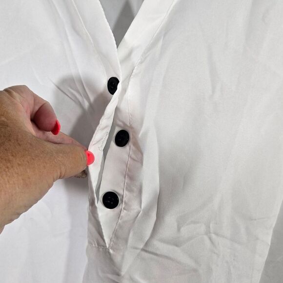 Women's Classic White Slip Dress Short Dolman Sleeve Casual Midi V-Neck Costume - Picture 3 of 5